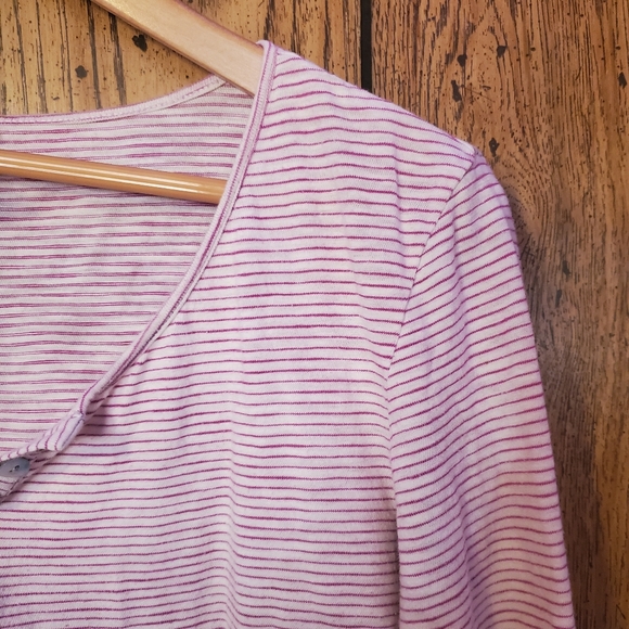 SUNDANCE Pink White Striped Long Sleeve Henley Top - Medium - Picture 3 of 5